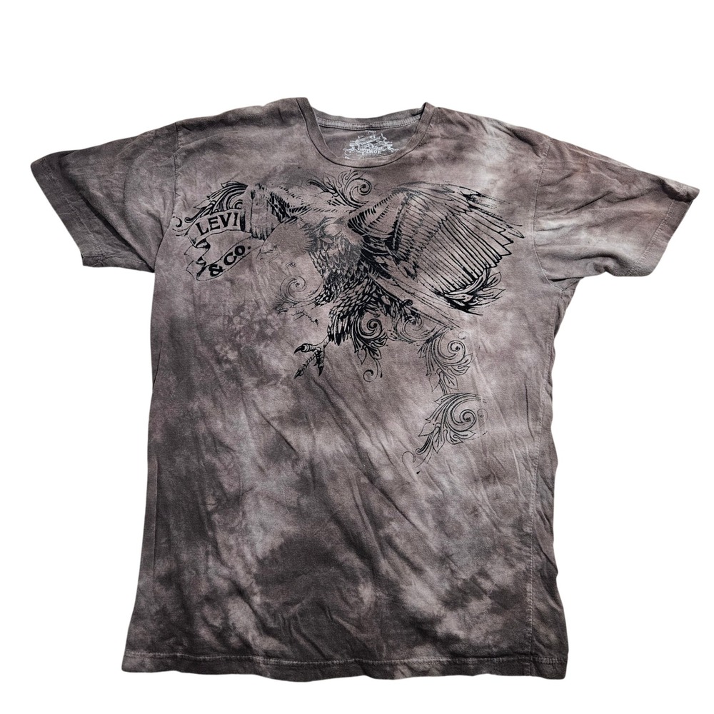 Levis T Shirt Large Brown Tie Dye Eagle Graphic Crew Neck Short Sleeve